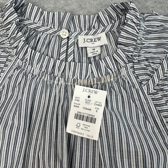 J.Crew Flutter Sleeve Top WMNS S White Blue Striped Ruffled Crewneck Sleeveless - Picture 7 of 10